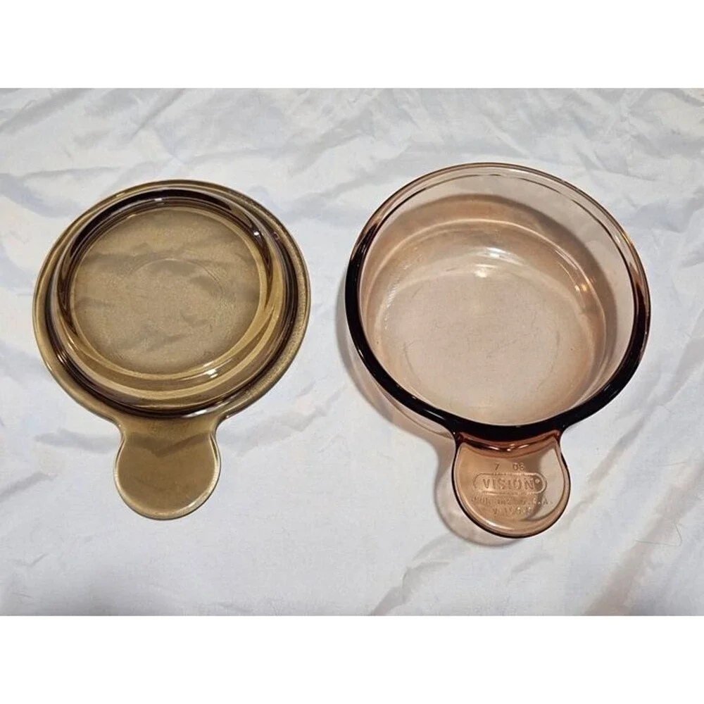 Vintage CorningWare Vision Amber Heat N Serve Grab It Bowl V-150-B w Glass lid